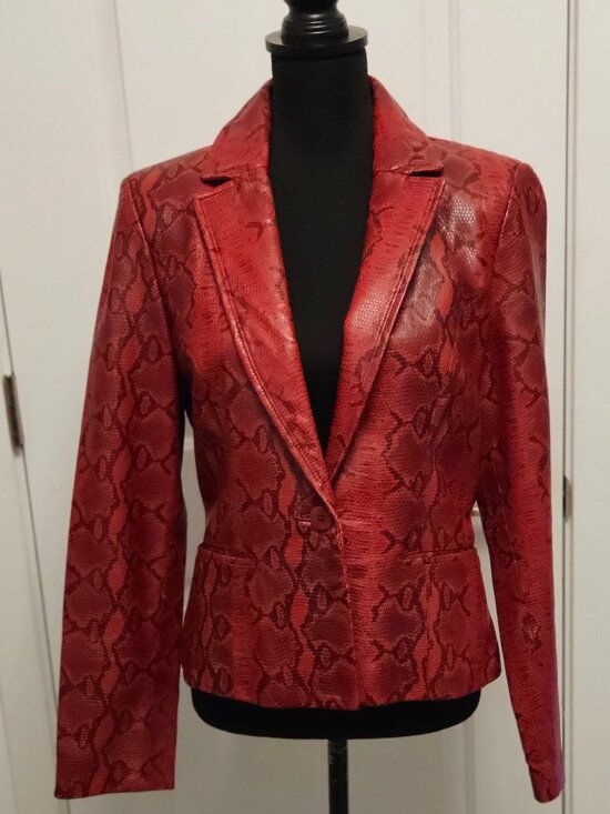 Siena Studio Jackets & Blazers - Siena Studio Vintage Red Snakeskin Leather Blazer Jacket Double Breasted 8